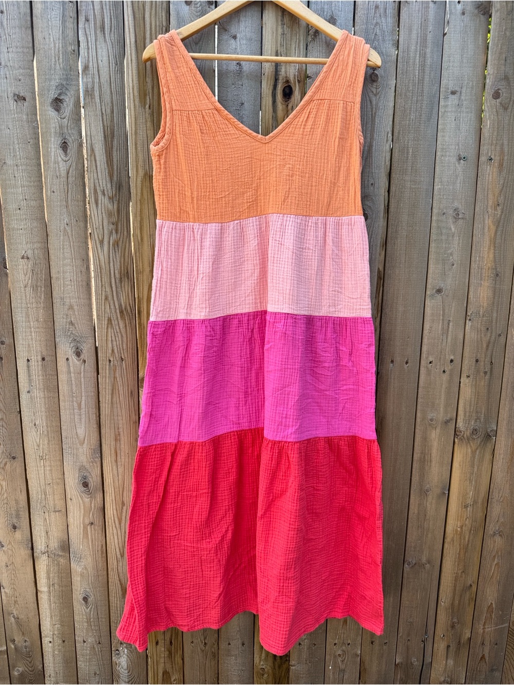Marine Layer Colorblock Tiered Maxi Dress in Orange, Pink, Fuchsia and Red